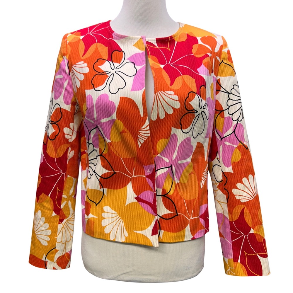 Grace Dane Lewis Jacket Women 10P Pink Orange Floral Mod Blazer Cropped Retro